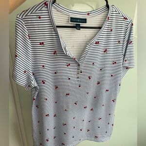Karen Scott Cherry Print Henley Top size L